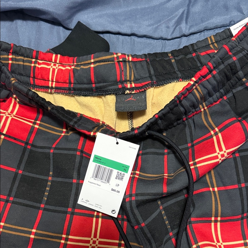 Jordan Black & Red Plaid Joggers with Gold Trim - Picture 3 of 6